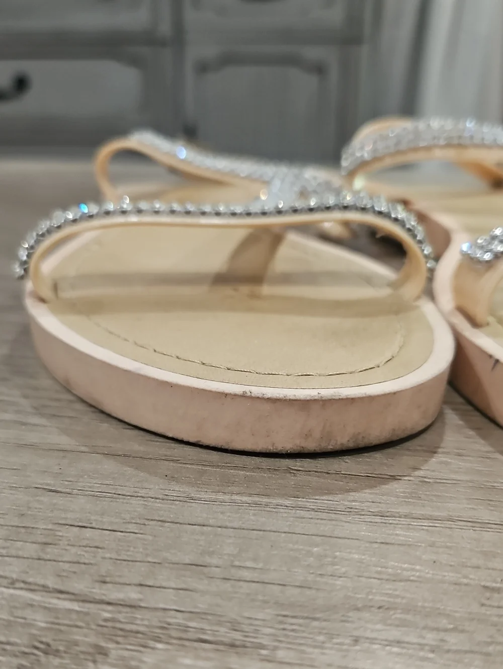 Beige Rhinestone T-Strap little girl's Sandals size 6